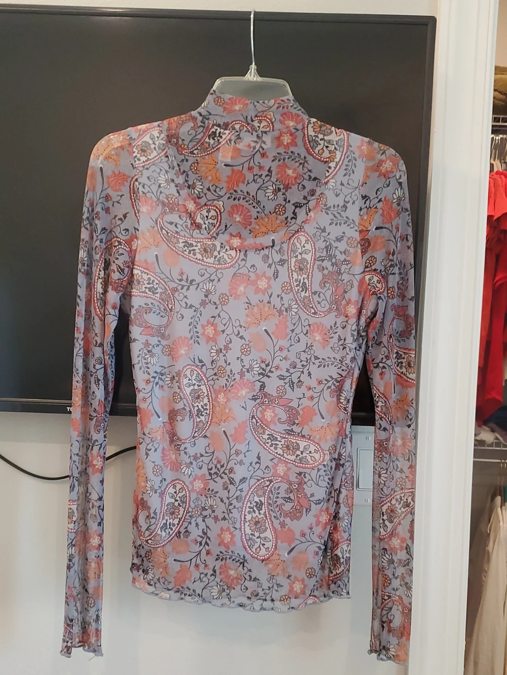 Willow Lavender Paisley Floral Long Sleeve Tee with Orange Accents